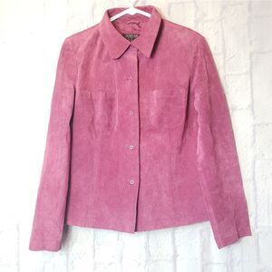 CLOTHES BY REVUE Suede Leather Button Front Shacket Jacket